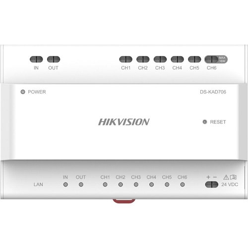 Hikvision DS-KAD706 Pro Series 2-Wire Video/Audio Distributor, 8 Interface Indicators, 24VDC, Din Rail Mounting