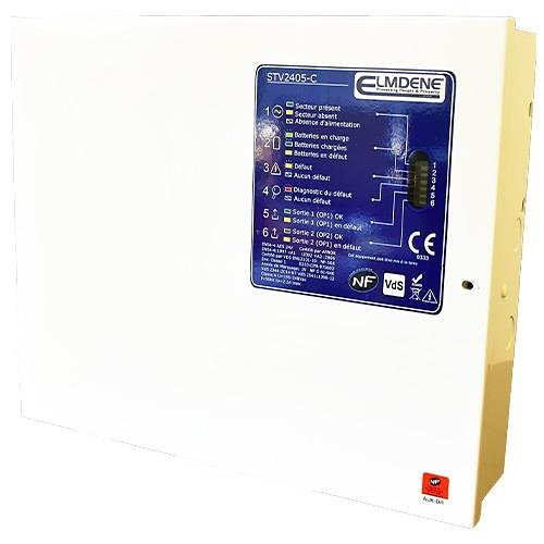 Elmdene STV2405-C 24V DC, 27.6V, 5 A to Load and 0.8A Battery Charging, EN54 Fit up to 2 x 7AH Batteries, C-Box, 275h x 330w x 80d